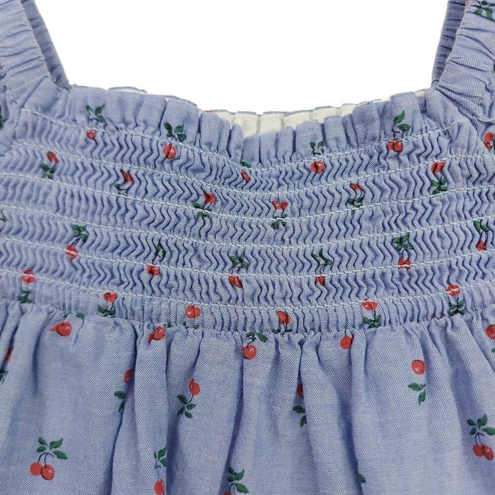 Janie & Jack  Floral Tiered Dress Girls 0-3M Blue Cotton Cherry Shirred Ruffle - Picture 4 of 9